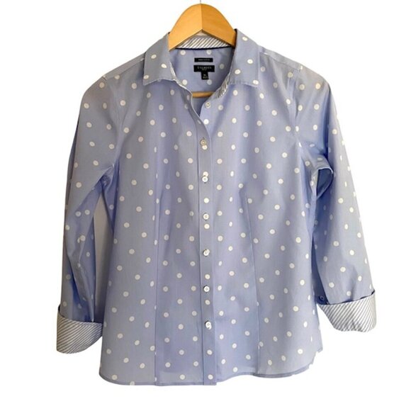 Talbots Blue & White Polka Dot Button Up Shirt 6P - Picture 1 of 4